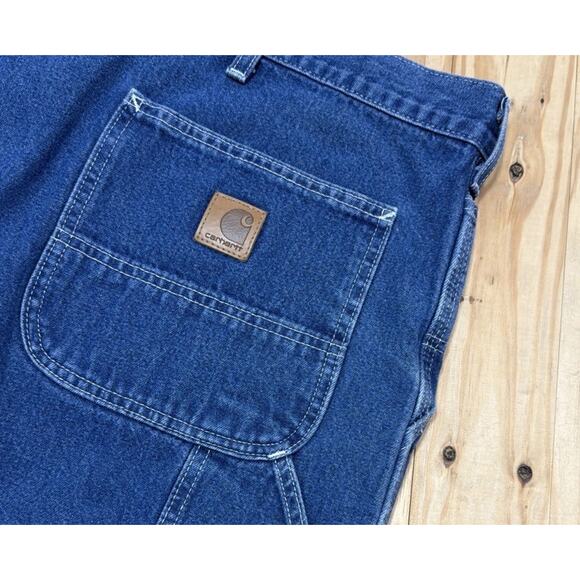 Carhartt Loose Fit Original Dungaree Denim Jeans Work Pants Hemmed 48x28 - Picture 3 of 6